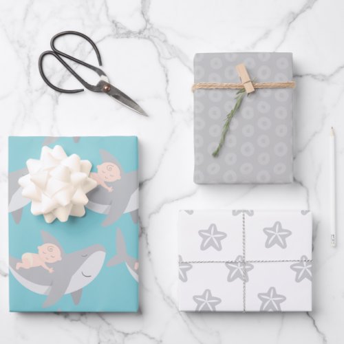 Sweet Shark Baby Shower Wrapping Paper Sheet Set