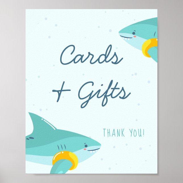 Sweet Shark Summer Boy Baby Shower Cards & Gifts Poster (Front)