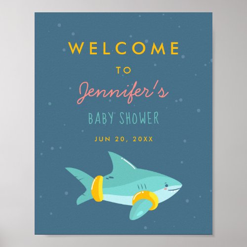 Sweet Shark Summer Boy Baby Shower Welcome Poster