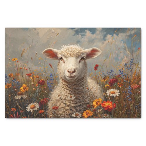 Sweet Sheep and Wildflowers Painting Decoupage Tissue Paper