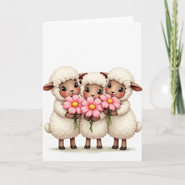 Sweet Sheep Flowers Friend Card (Front)