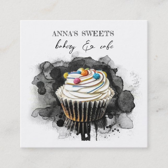 *~*  Sweet Shop Bakery QR Social Media Square Business Card (Front)