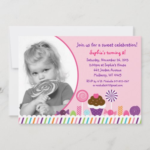 Sweet Shop Candy Girls Photo Birthday Invitation