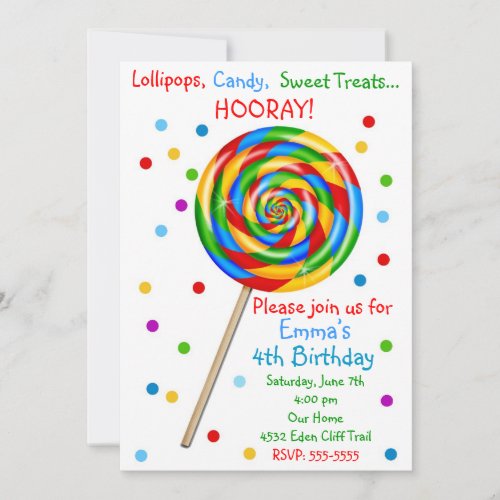 Sweet Shop Lollipop Birthday Invitations
