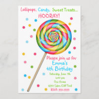 Sweet Shop Lollipop Birthday Invitations