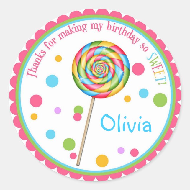 Sweet Shop Lollipop Birthday Stickers (Front)