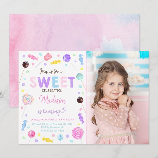 Sweet Shop Lollipop Candy Birthday Invitation (Front/Back)