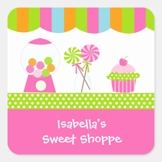 Sweet Shoppe Birthday Party Favor Stickers kids (Front)