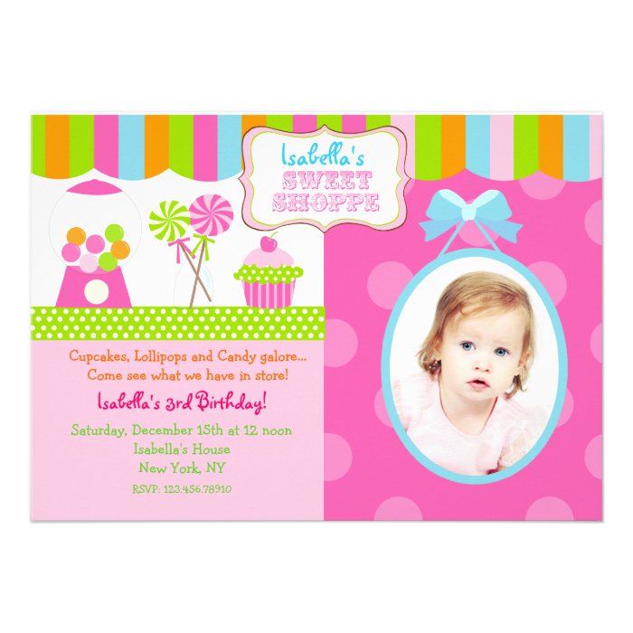 Sweet Shoppe Candy Photo Birthday Party Invitation