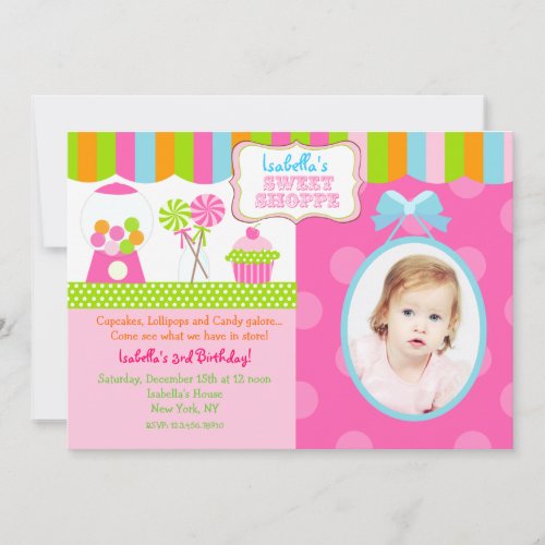 Sweet Shoppe Candy Photo Birthday Party Invitation