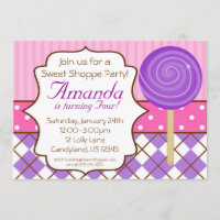 Sweet Shoppe Lollipop Birthday Party Invitation