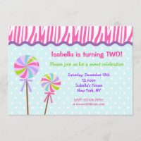 Sweet Shoppe Lollipop Birthday Party Invitations