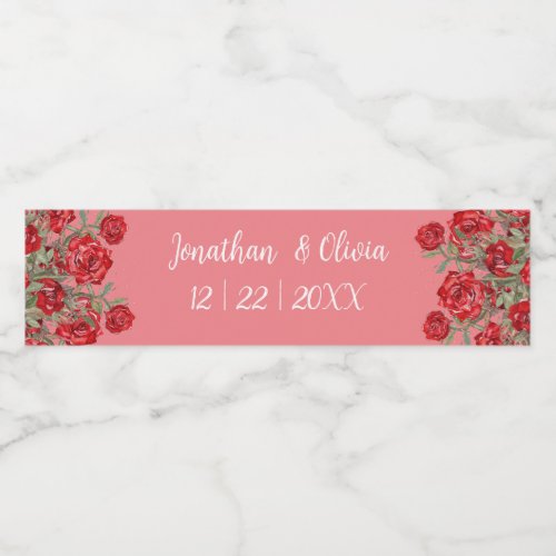 Sweet Shower Spring red roses Wedding Water Bottle Label