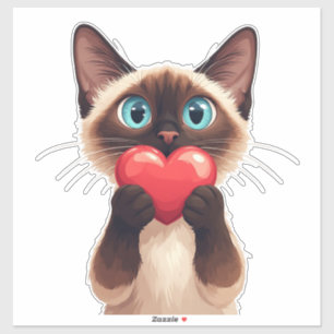 Sweet Siamese Cat With Heart And Blue Eyes 💙 Sticker