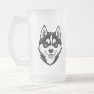 Sweet Siberian Husky Puppy Frosted Glass Beer Mug