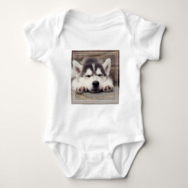 Sweet Siberian Husky Puppy Sleeping Baby Bodysuit (Front)