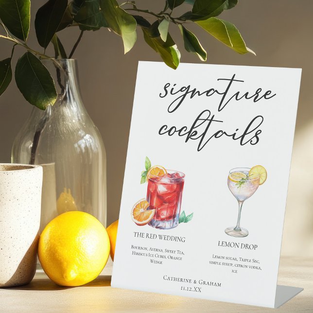 Sweet Signature Cocktails Wedding Menu Pedestal Sign (Creator Uploaded)