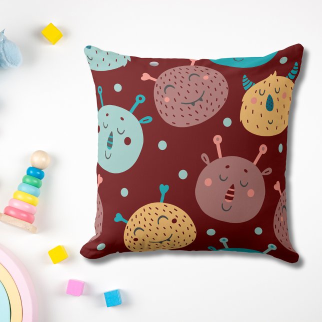 Sweet & Silly Alien Monsters Throw Pillow (Creator Uploaded)