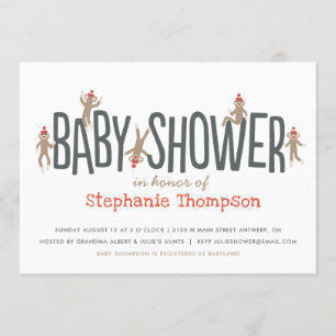 Sweet & Silly Sock Monkey Baby Shower Invitation
