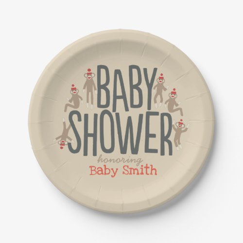 Sweet  Silly Sock Monkey Baby Shower Paper Plates