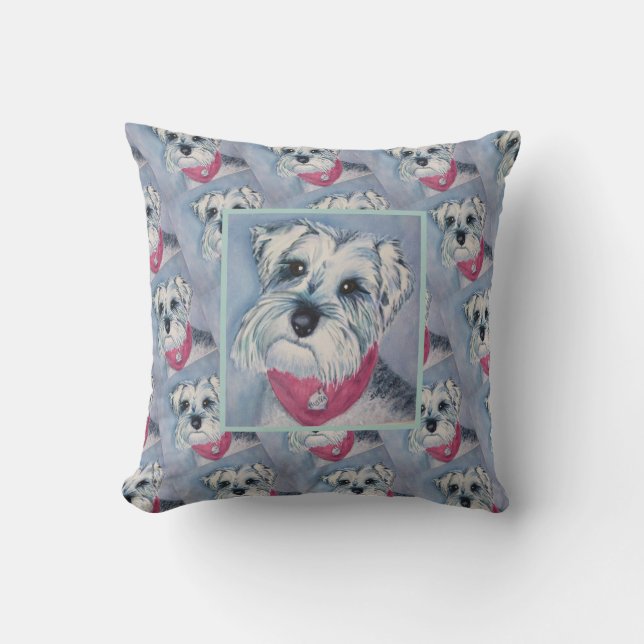 SWEET SILVER GREY SCHNAUZER PUPPY THROW PILLOW (Front)