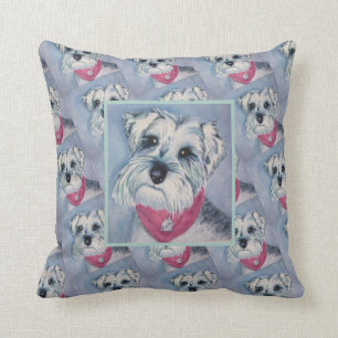 SWEET SILVER GREY SCHNAUZER PUPPY THROW PILLOW