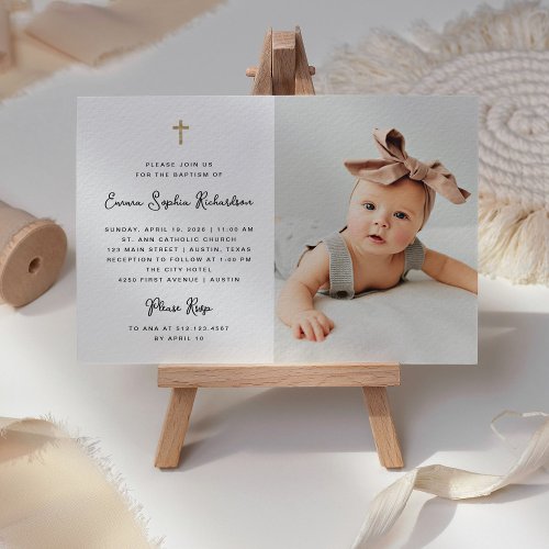 Sweet Simple  Black and White and Photo Baptism Invitation