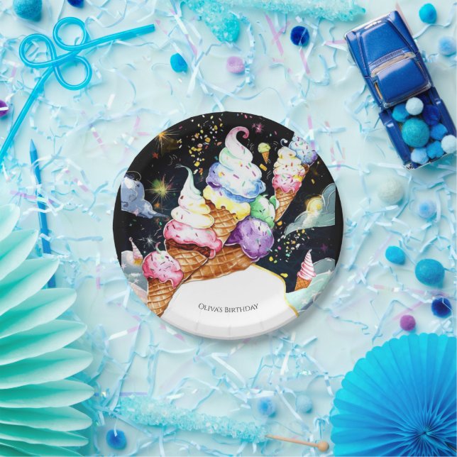 Sweet Simple Creamy Ice Cream Birthday Paper Plates (Party)