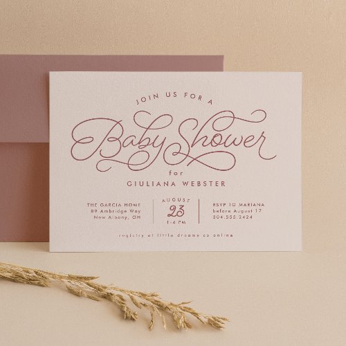 Sweet simple cute blush pink rose baby shower invitation