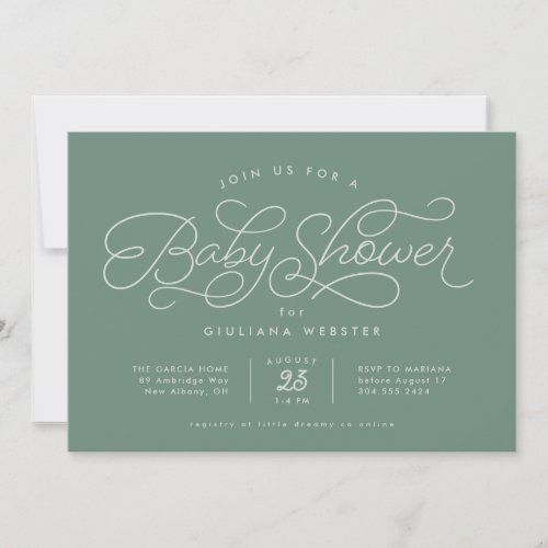 Sweet simple cute sage green baby shower invitation