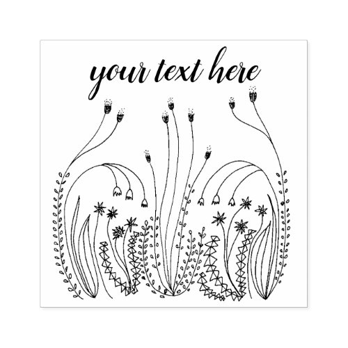 Sweet Simple Line Art Flowers Meadow CUSTOM Rubber Stamp