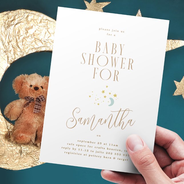 Sweet Simple modern moon and stars Baby Shower Invitation (Creator Uploaded)