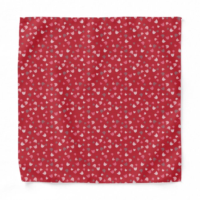 Sweet Simple Pink Tulip Pattern, red background Bandana (Front)