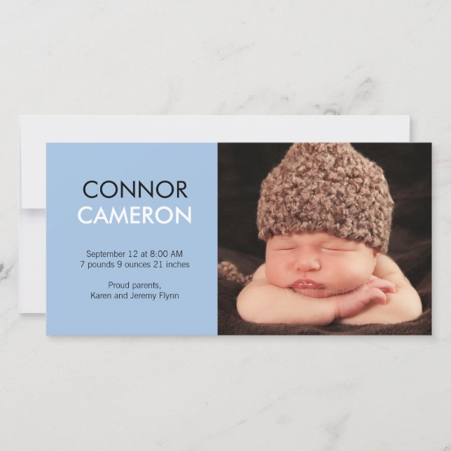 Sweet Simplicity Baby Birth Announcement - Blue (Front)