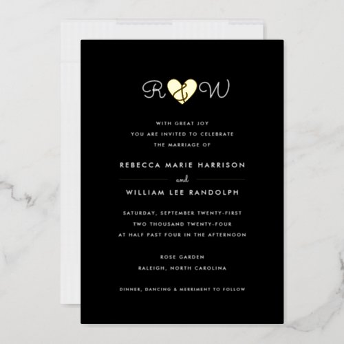 Sweet Simplicity on Black Wedding Foil Invitation