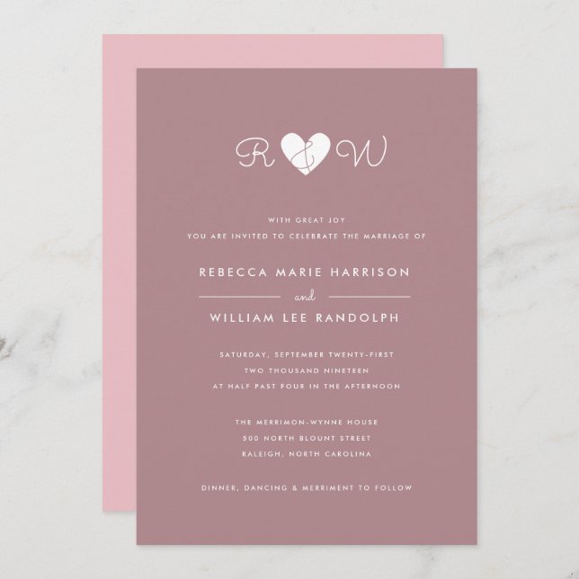 Sweet Simplicity Solid Color Wedding Invitation (Front/Back)