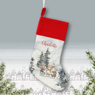 Sweet Singing Rabbits Winter Wonderland Watercolor Christmas Stocking