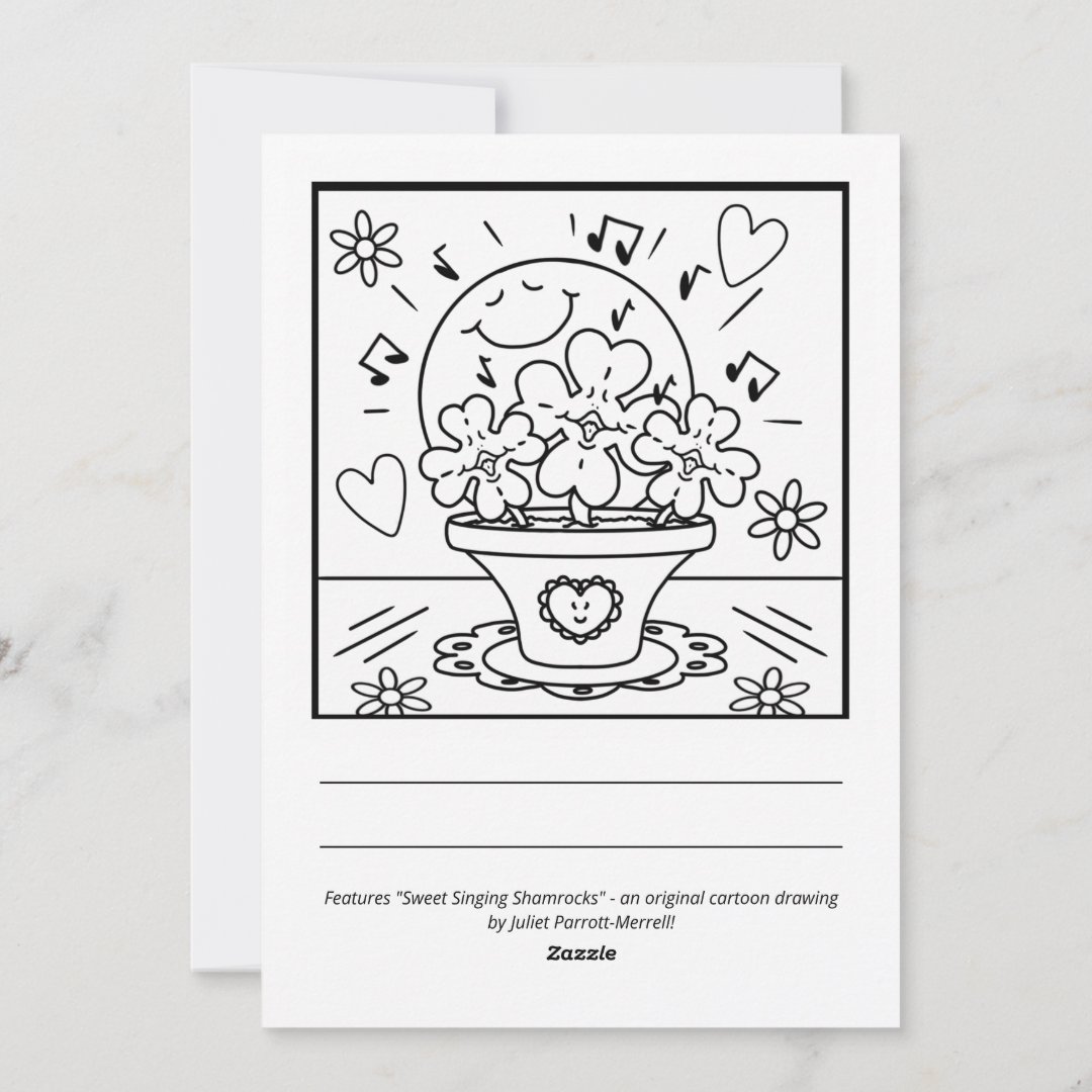Sweet Singing Shamrock’s St Patrick’s Day Holiday Coloring Card
