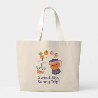 Sweet Sip, Sunny Trip – Kawaii Summer Smoothie Large Tote Bag
