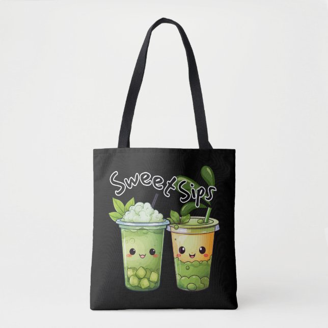 Sweet Sips Kawaii Bubble Tea Duo Tote Bag (Front)