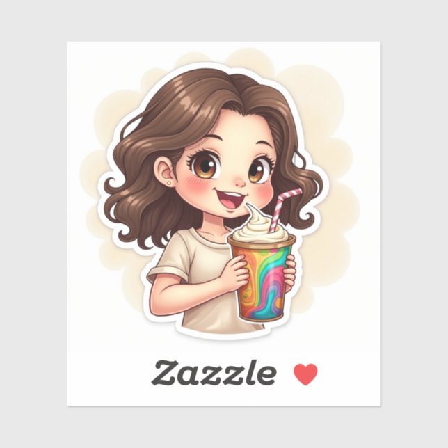 Sweet Sips & Smiles – Rainbow Swirl Girl Sticker"  Sticker (Sheet)