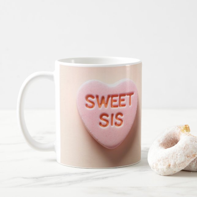 Sweet Sis Candy Heart Coffee Mug (With Donut)
