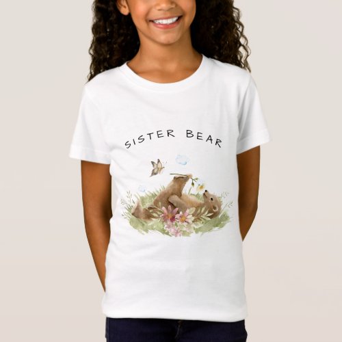 Sweet Sister Bear  Smelling  Flower Grass T_Shirt