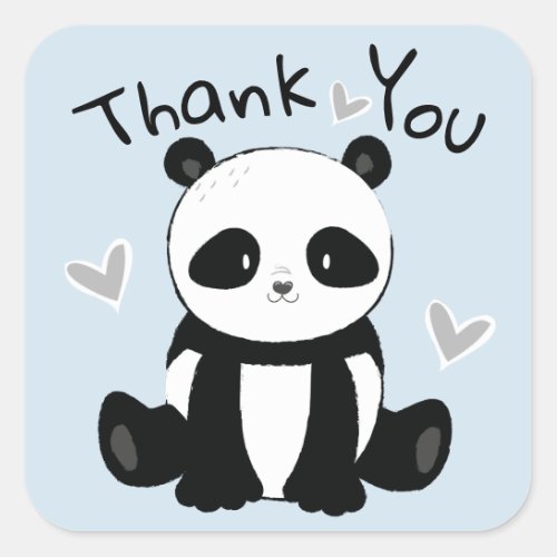 Sweet Sitting Panda Bear Thank You Square Sticker