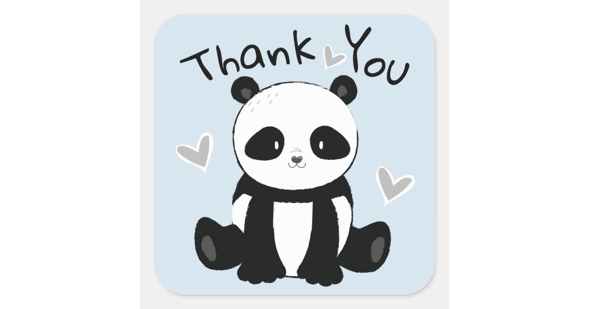 Sweet Sitting Panda Bear Thank You Square Sticker | Zazzle