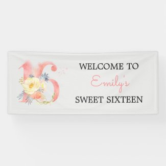 Sweet Sixteeen Floral Number 16 Birthday Welcome Banner
