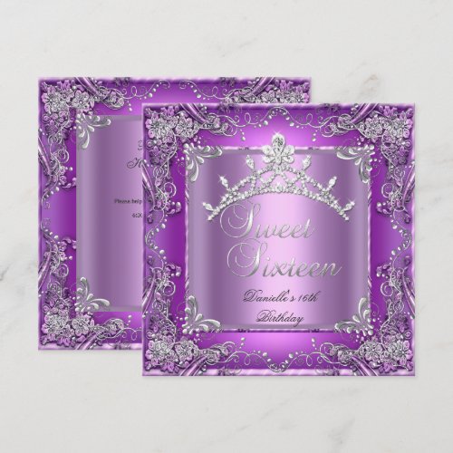 Sweet Sixteen 16 16th Birthday Party Purple Personalized Announcement