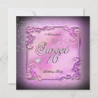 Sweet Sixteen 16 16th Party Pretty Pink Party Invitation