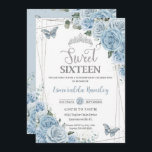 Sweet Sixteen 16 Baby Blue Floral Butterflies 16th Invitation<br><div class="desc">Personalize this lovely Sweet Sixteen birthday invitation with own wording easily and quickly,  simply press the Edit Using Design Tools button to further re-arrange and format the style and placement of the text.  Matching items available in store!  (c) The Happy Cat Studio</div>