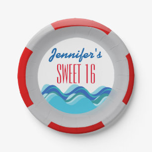 Sweet Sixteen 16 Beach Tropical Luau Cruise Boat Paper Plates